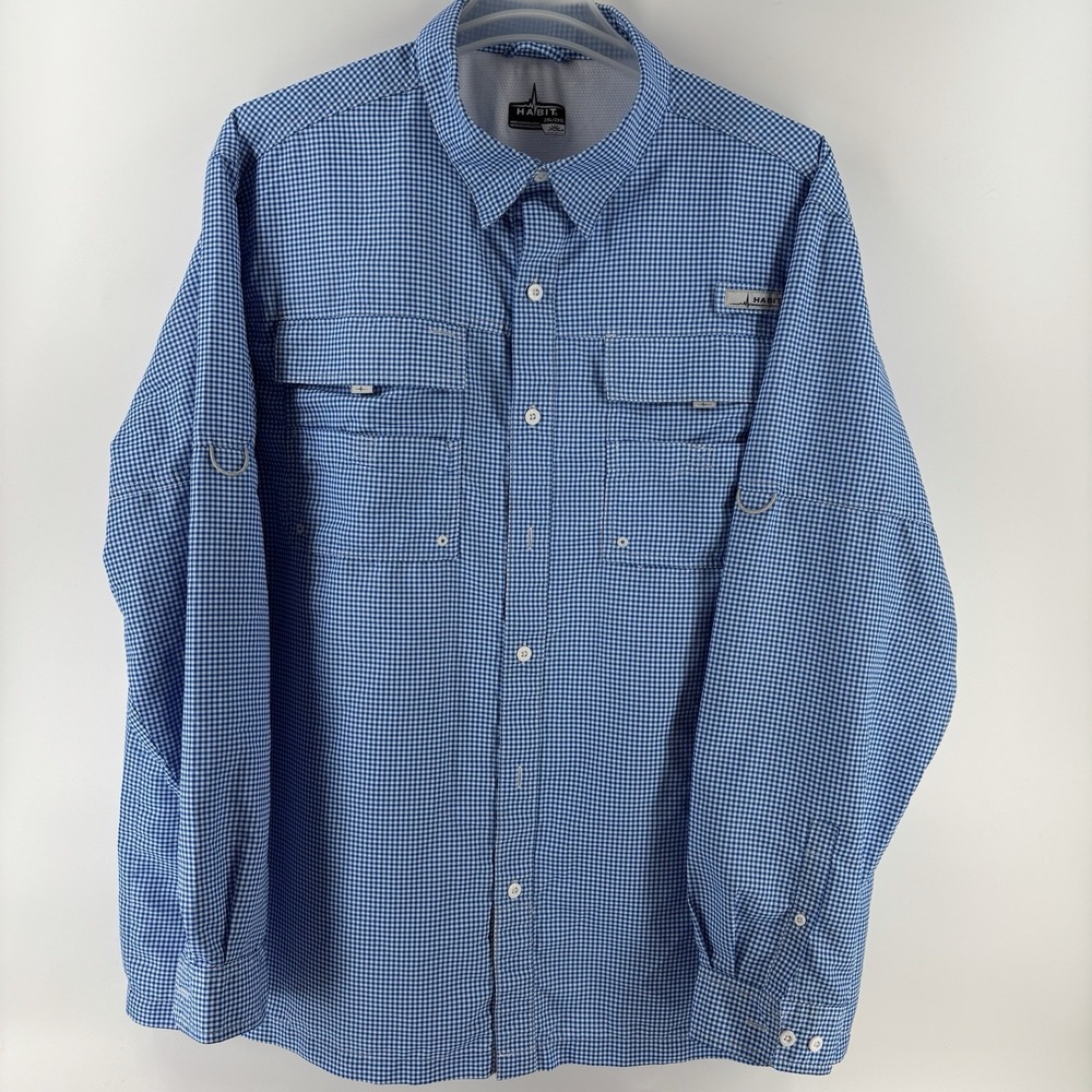 Habit Men's 2XL Blue Gingham Fishing Shirt Vented Long Sleeve UPF 40+